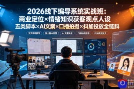 2026线下编导系统实战班：商业定位×情绪知识获客观点人设五类脚本×AI文案×口播拍摄×抖加投放全链路