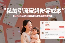 私域引流宝妈粉零成本流程简单月入超过1W 适合小白想做副业的