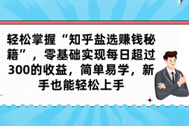 轻松掌握“知乎盐选赚钱秘籍”，零基础实现每日超过 300 的收益，简单易学，新手也能轻松上手