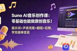 Suno AI音乐创作课：零基础也能做原创音乐！提示词 声音克隆 翻唱 后期，学完接单变现