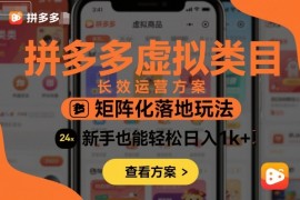 拼多多虚拟类目长效运营方案：矩阵化落地玩法，新手也能轻松日入1k 