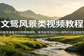 文鸳风景类视频教程：从账号准备定位到剪辑调色，账号起号与DOU 高性价比投放技巧