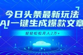 （16637期）今日头条最新玩法，AI一键生成爆款文章，轻轻松松月入2万 