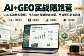 AI GEO实战陪跑营2026年10月，GEO实战增长课程，抢占AI大模型搜索流量，从被看见到被选择