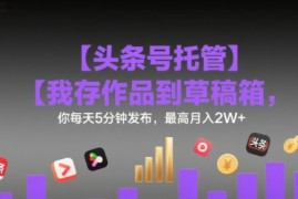 【头条号托管 】我存作品到草稿箱，你每天5分钟发布，最高月入2W 【揭秘】