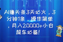 （11033期）AI撸头条3天必火，3分钟1条，操作简单，月入20000 小白超车必备！