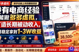 没有电商经验也能做多多虚拟，打造长期被动收入，每月稳定拿到1-3W收益【揭秘】