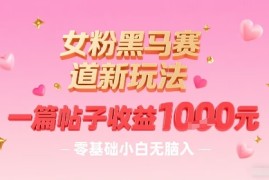 女粉黑马赛道新玩法，一篇帖子收益1k，零基础小白无脑入非常适合