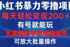 小红书暴力零撸项目，有号就能玩，单号每天变现1到15元，可放大批量操作，无需手机电脑操作【揭秘】