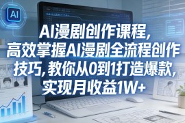 某社群AI漫剧创作课程，高效掌握AI漫剧全流程创作技巧，教你从0到1打造爆款，实现月收益1W 
