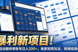 暴利新项目！全自动搬砖单账号日入200 ，独家矩阵玩法，保姆级操作【揭秘】