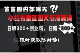 首富圈内部曝光小红书垂直图文引流新课，日吸300 创业粉，日入8张 ，限时获取防封禁