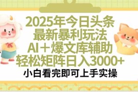 （15421期）2025年今日头条最新暴利玩法，一键生成爆款，轻松实现矩阵日入3000 