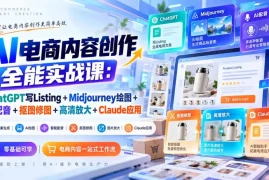 【无水印】AI电商内容创作全能实战课：ChatGPT写Listing Midjourney绘图 AI配音 抠图修图 高清放大 Claude应用