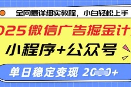 2025微信广告掘金计划，小程序 公众号双管齐下，单日稳定变现过千【揭秘】