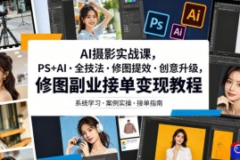 AI摄影实战课，PS AI・全技法・修图提效・创意升级，修图副业接单变现教程