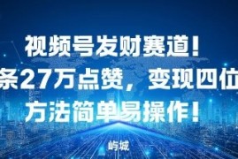 视频号发财赛道，单条27W点赞，变现四位数方法简单易操作