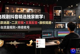 电视剧抖音精选独家教学：爆款选题×二次剪辑×文案配音×版权规避×平台流量规则×持续收益账号