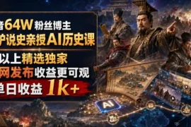 抖音64W粉丝博主大驴说史亲授AI历史课，可以上精选独家，全网发布收益更可观，单日收益1k (更新)