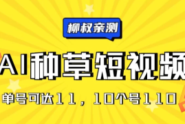 AI种草单账号日收益11元（抖音，快手，视频号），10个就是110元