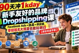 90天冲1kday 新手友好的品牌Dropshipping课：Facebook Ads 选品 供应链，零经验无大预算也能玩明白【原创双语字幕】