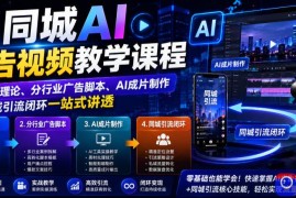 同城AI广告视频教学课程，从基础理论、分行业广告脚本、AI成片制作到同城引流闭环一站式讲透