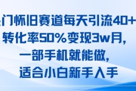 热门怀旧赛道每天引流40 ，转化率50%月变现3w，一部手机就能做，适合小白新手入手