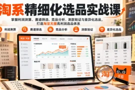 货架电商精细化选品实战课：掌握利润测算、赛道筛选、竞品分析、测款验证与差异化选品，打造淘宝天猫高利润选品体系