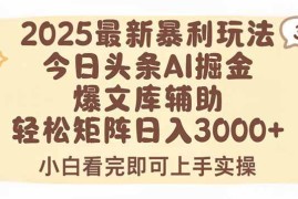 （15485期）2025年今日头条最新暴利玩法3.0，一键生成爆款，轻松实现矩阵日入3000 