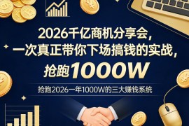 2026千亿商机分享会，一次真正带你下场搞钱的实战，抢跑2026一年1000W的三大賺钱系统