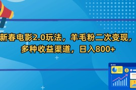 新春电影2.0玩法，羊毛粉二次变现，多种收益渠道，日入800 