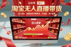 淘宝无人直播带货，日入多张，独家技术不用养号，不违规，双11旺季