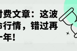 某付费文章：这波改命行情，错过再等十年!