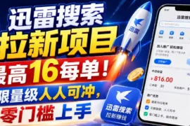 迅雷搜索拉新项目，最高16每单！不限量级人人可冲，零门槛上手(更新0920)