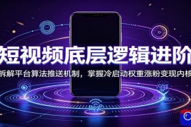 短视频底层逻辑进阶：拆解平台算法推送机制，掌握冷启动权重涨粉变现内核