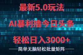 （12263期）今日头条5.0最新暴利玩法，轻松日入3000 