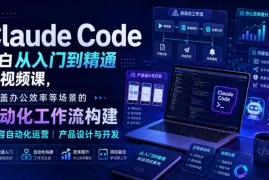 Claude Code小白从入门到精通系视频课，覆盖办公效率等场景的自动化工作流构建|内容自动化运营|产品设计与开发