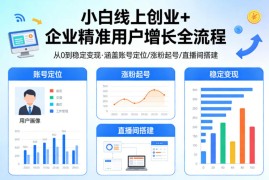 小白线上短视频创业 企业精准用户增长全流程，涵盖账号定位、涨粉起号，直播间搭建等，从0做到稳定变现