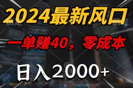（10128期）2024最新风口项目，一单40，零成本，日入2000 ，100%必赚，无脑操作