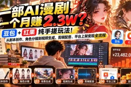 一部AI漫剧一个月赚2.3W？豆包 红果纯手搓玩法！从剧本创作、角色分镜到视频生成、剪辑配音、平台上架变现全流程