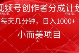 （9778期）视频号创作者分成计划，每天几分钟，收入1000 ，小而美项目