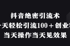 抖音绝密引流术，一天轻松引流100 创业粉，当天操作当天见效果