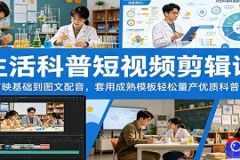 生活科普短视频剪辑课：从剪映基础到图文配音，套用成熟模板轻松量产优质科普短片