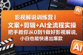 影视解说训练营｜文案 剪辑 AI全流程实操，把手教你从0到1做好影视解说，小白也能快速出爆款