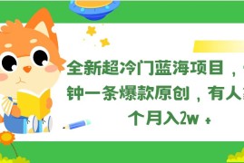 （11271期）全新超冷门蓝海项目，十分钟一条爆款原创，有人靠这个月入2w＋