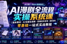 AI漫剧全流程实操系统课｜剧本素材・AI生图生视频・剪辑发布变现・高阶接单，零基础一站式实战教程