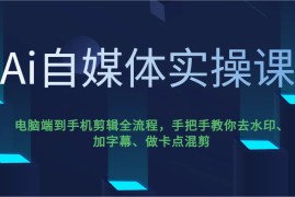 Ai自媒体实操课，电脑端到手机剪辑全流程，手把手教你去水印、加字幕、做卡点混剪