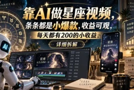 靠AI做星座视频，条条都是小爆款，收益可观，每天都有200的小收益，详细拆解