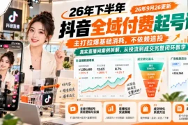 26年下半年抖音全域付费起号课，主打拉爆基础消耗，不依赖追投，真实直播间案例拆解，从投流到成交完整闭环教学(更新1019)