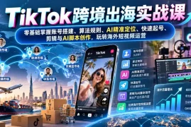 TikTok跨境出海实战课：零基础掌握账号搭建、算法规则、AI精准定位、快速起号、剪辑与AI脚本创作，玩转海外短视频运营